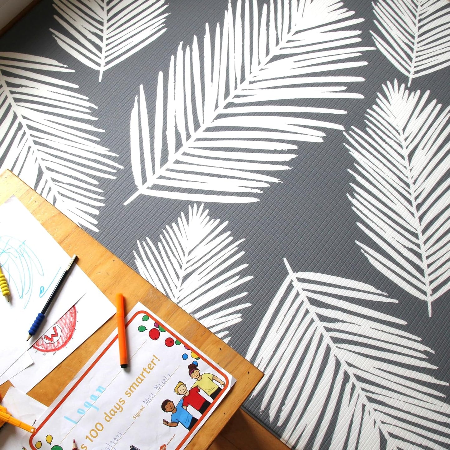 Cushmat Stylish Reversible Foam Play Mat (Large, Alpha - Palm Char) - Soft, Waterproof, Durable Play mat for Infants, Babies, Toddler, Kids & Grownup - 6.5ft x 4.5ft