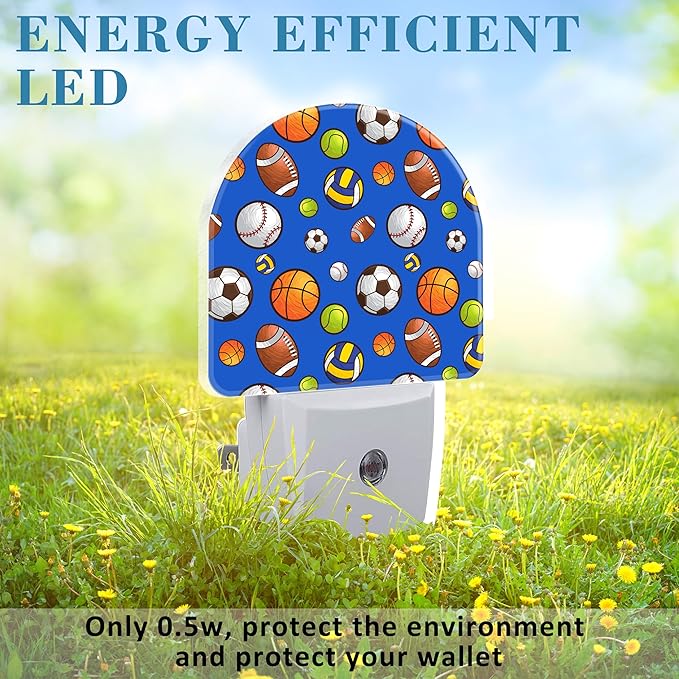 Cartoon Sports Balls Night Light for Kids, LED Night Light Plug into Wall with Dusk to Dawn Sensor for Girls Boys Women Men Room Decor, Hallway, Kitchen, Bathroom, Nursery, Stairs