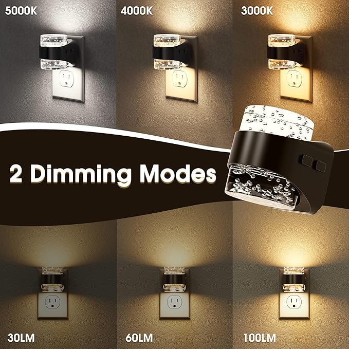 Briignite LED Night Light Plug into Wall - Dimmable Night Light with Bubble Design 3000K/4000K/5000K & 3 Brightness Levels for Baby Nursery, Hallway, Bathroom, Kids Room, 3CCT