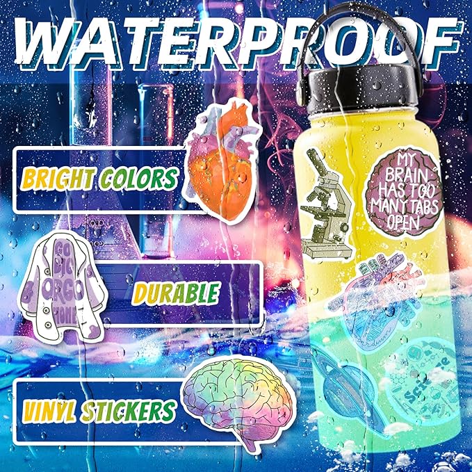 100 PCS Science Stickers for Water Bottles,Science Laboratory Stickers for Adults Students Kids Teacher,Physics Biology Chemistry Experiment Math Gifts
