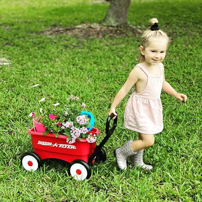 Baby Walker Wagon, Baby Toy Cart, Wagon for Kids, Toddler Toys, Radio Flyer Push & Pull Walker with Garden Tools, Red, for Ages 1-4 Years