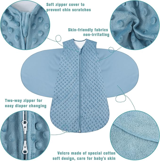 Fleece Newborn Sleep Sack Baby Swaddle,3-Way Adjustable Wearable Blanket,2 Pack Fleece Swaddling Sleeping Bag TOG 2.0， (Brown & Dark Green, 3-6 Months)