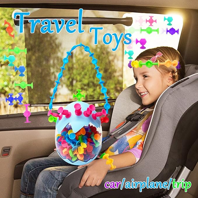 100pcs Suction Bath Toys for Baby Kids, Bath Toy Silicone Construction Building Blocks Montessori Sensory Toy for 3 4 5 6 7 8 Years Old Toddlers Boys Girls with Egg Storage…