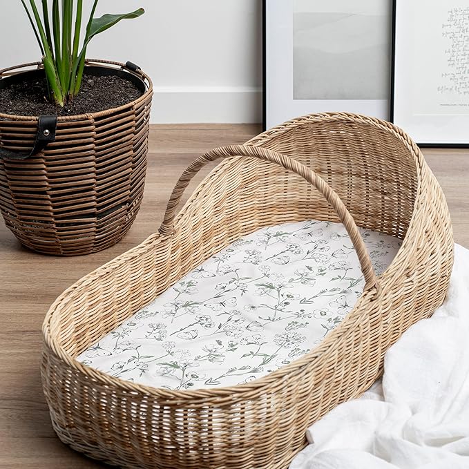 Baby Bassinet Sheets Girl (Butterfly Garden) 2-Pack - Fitted Bedside Bassinet Sheets - Buttery Soft Cotton Blend for Standard Mattress Pad - Compatible with Halo BassiNest