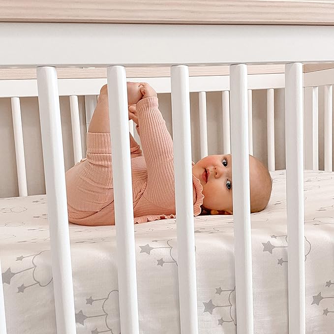 Newton Baby Fitted Single Layer Crib Sheet (2-Pack) - Ultra Breathable and Soft, Organic Cotton, Fits All Standard Cribs, Wishing on a Star White