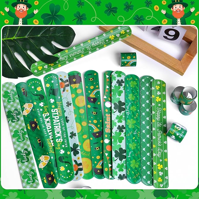 Childom 36 Pcs St. Patrick's Day Slap Bracelet,St Patricks Day Favors,St Patricks Day Decorations Gifts Bracelet Decorations,Bracelets Bulk for Home School Classroom Prizes Anniversary Holiday Outdoor