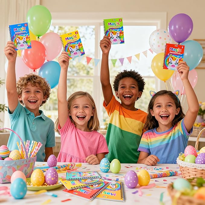 JOYIN 24 Pack Scratch Rainbow Art Notebook, Party Favors for Kids, Art Crafts Kit, Goodie Bags Stuffers for Girls Boys, Return Gifts for Birthday, Classroom Prizes, Bulk Gifts for Valentines Easter