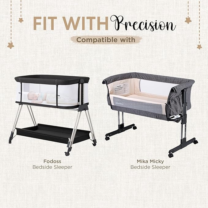 Bassinet Fitted Sheets - Compatible with Fodoss, Mika Micky & Dream on Me Poppy Traveler Bassinet | 100% Organic Muslin Cotton - White + Grey | 32x19 (2 Pack)