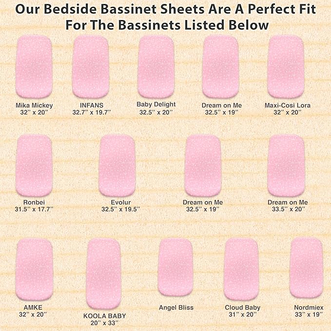 3 Pack Organic Bedside Bassinet Sheets Compatible with Mika Micky, Baby Delight, Dream On Me, AMKE and Other Bassinet Mattress Pads Size Between 17-21 in Width, 29-33 in Length, and 1.5-4 in Thick
