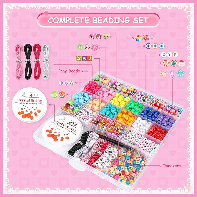 Bracelet Making Kit for Beginners - Smile Face, Letter, Clay Beads for Jewelry Making Friendship Bracelets - DIY Arts and Crafts Christmas Gifts Toys for Kids Age 6+