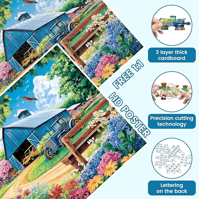 1000 Piece Puzzles for Adults, Spring Landscape Jigsaw Puzzle, Farm Jigsaw Puzzles 1000 Pieces, Challenging Game Home Decor Birthday Party Gift Toy for Adults Kids Seniors, 28×20 in