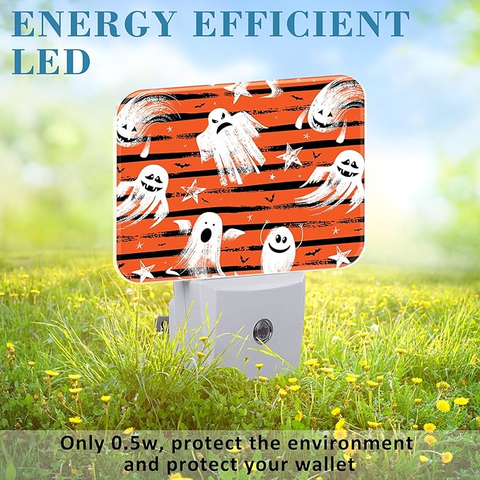 Halloween Funny Ghost Night Light for Kids Girls Boys, Halloween LED Night Light Plug into Wall with Dusk to Dawn Sensor for Bedroom, Hallway, Kitchen, Bathroom, Stairs Decor