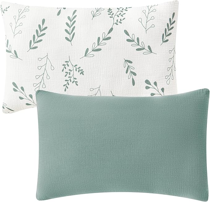 JELLYMONI 2 Pack Muslin Toddler Pillowcase for 13x18 Pillow, 100% Cotton Baby Pillow Case Cover for Bed, Toddler Cot and Travel, Soft & Breathable Baby Kids Envelope Pillowcase, No Pillow