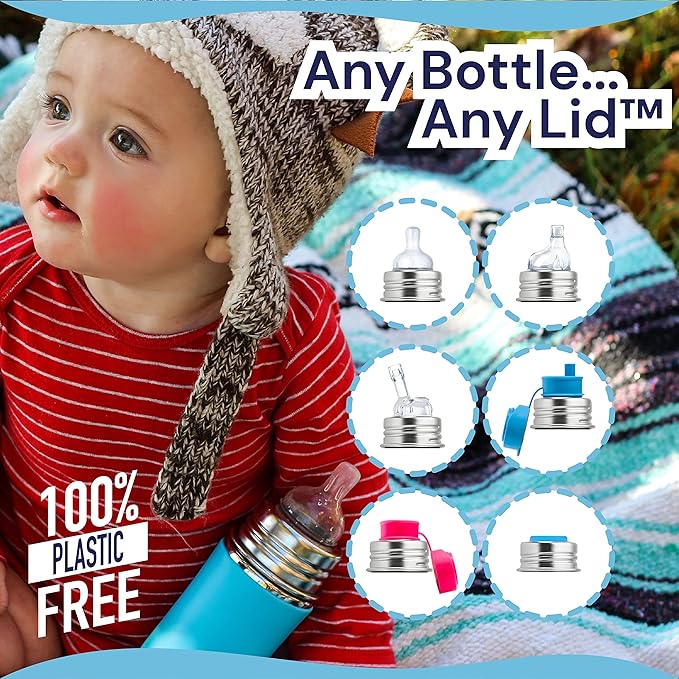 Pura Kiki 9oz/275ml Stainless Steel Infant Bottle w/Sleeve, Anti-Colic, 100% Plastic-Free, MadeSafe Certified, Medical-Grade Silicone, Medium-Flow Nipple, for Babies 3 Months & Up - Aqua