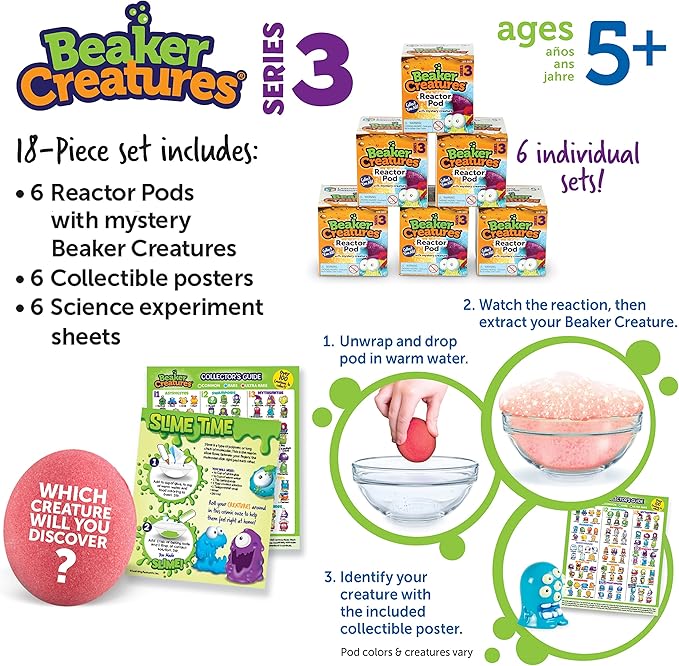 Learning Resources Beaker Creatures Series 3 - 6-Pack of Pods, Ages 5+ Science Exploration Toys, STEM Toys for Kids, Homeschool Must Haves, Science for Kids