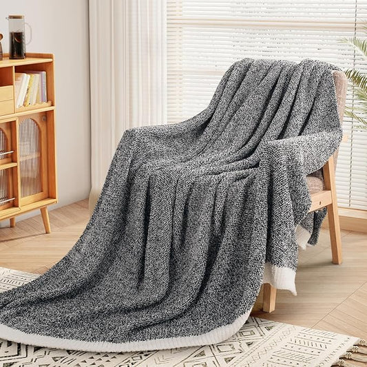 NEXHOME PRO Soft Throw Blankets for Couch, Reversible Warm Blankets Cozy Knit Blanket for Women, Fuzzy Plush Lightweight Throws for Sofa, Bed, Picnic, Black 50 x 60 inches