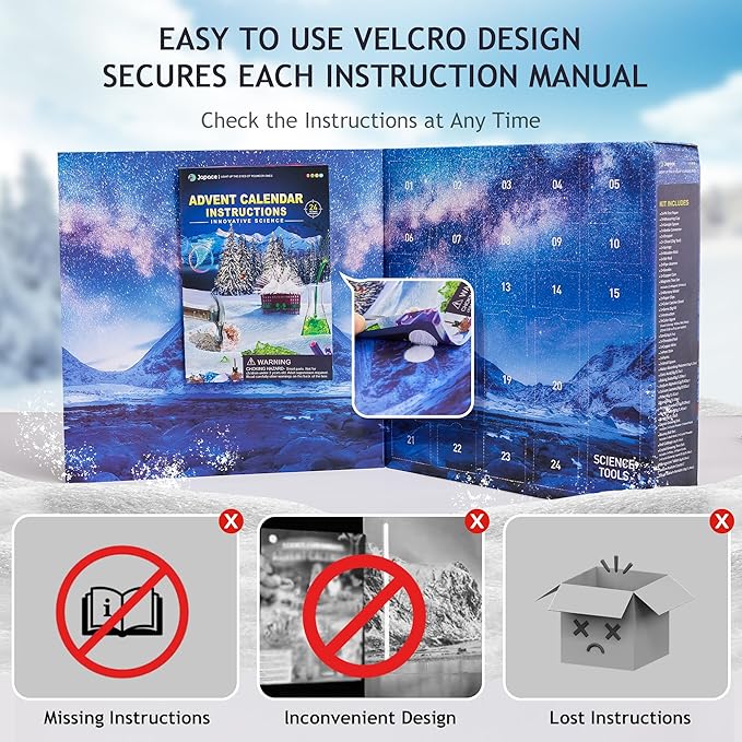 Japace Science Advent Calendar 2025 for Girls Boys, Christmas Gifts for Kids Age 4-6-8-12, Science Kits with 24 Cool Experiments, Christmas Countdown Calendar, STEM Projects for Kids Age 8-12