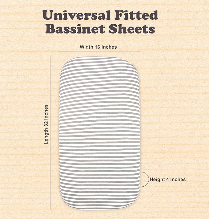 Baby Bassinet Sheet Set for Boy and Girl, 3 Pack Organic Jersey Cotton Universal Fitted Bedding Cover for Oval, Hourglass & Rectangle Bassinet Mattress, Fitted Sheets Size 32 x 16 x 4 Inches