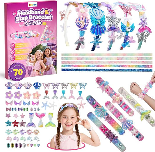 TECJOE DIY Headband Making Kit, Including Headbands & Slap Bracelets, DIY Hair Accessories Set, Arts and Crafts Gifts for Girls, Girl Toys for Age 3–10