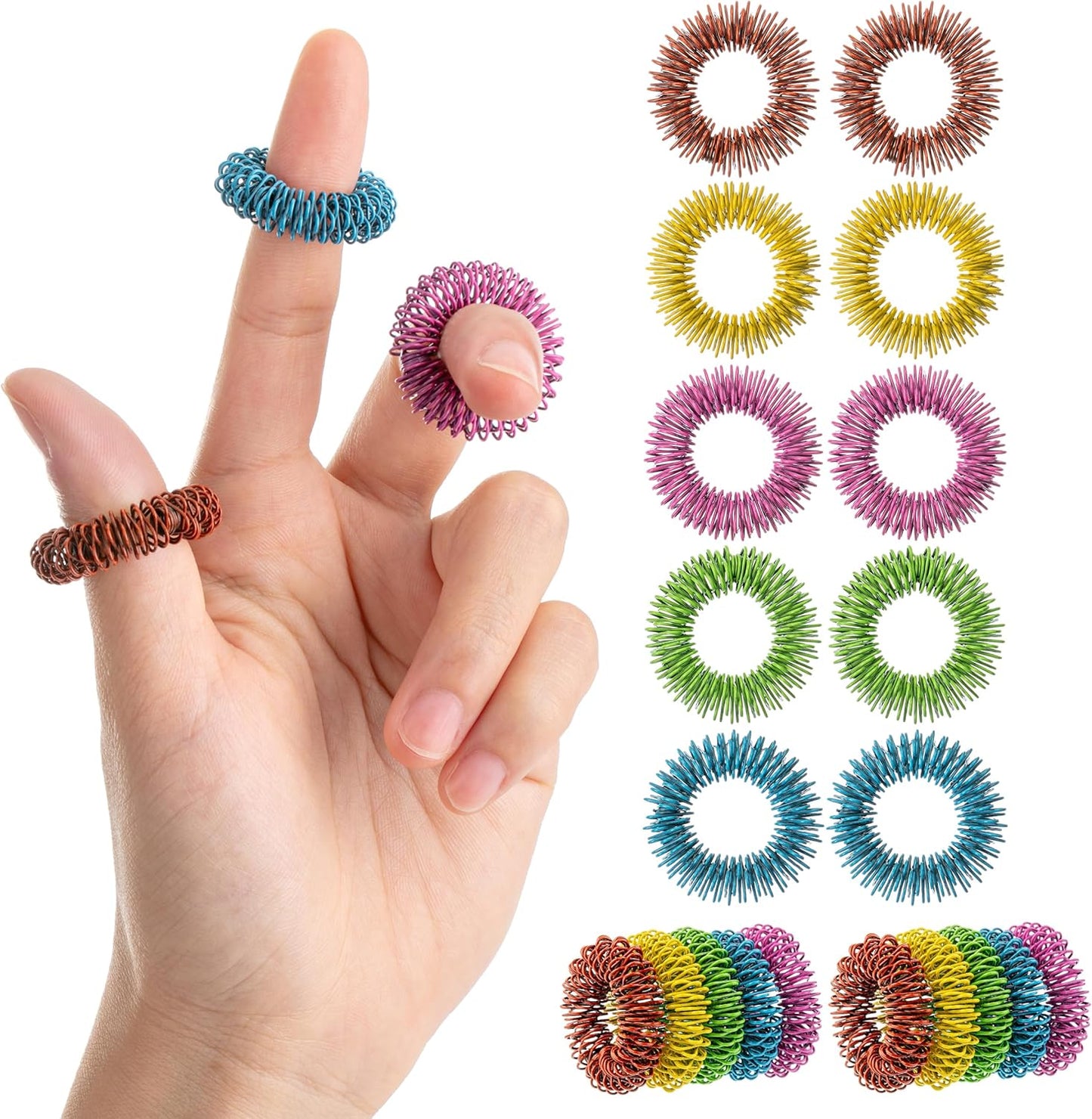 Mr. Pen- Spiky Sensory Rings, 10 Pack, Vibrant Color Stress Relief Fidget Sensory Toys, Fidget Rings, Fidget Ring for Anxiety, Stress Relief Rings, Massager for Fidget ADHD Autism, Sensory Ring
