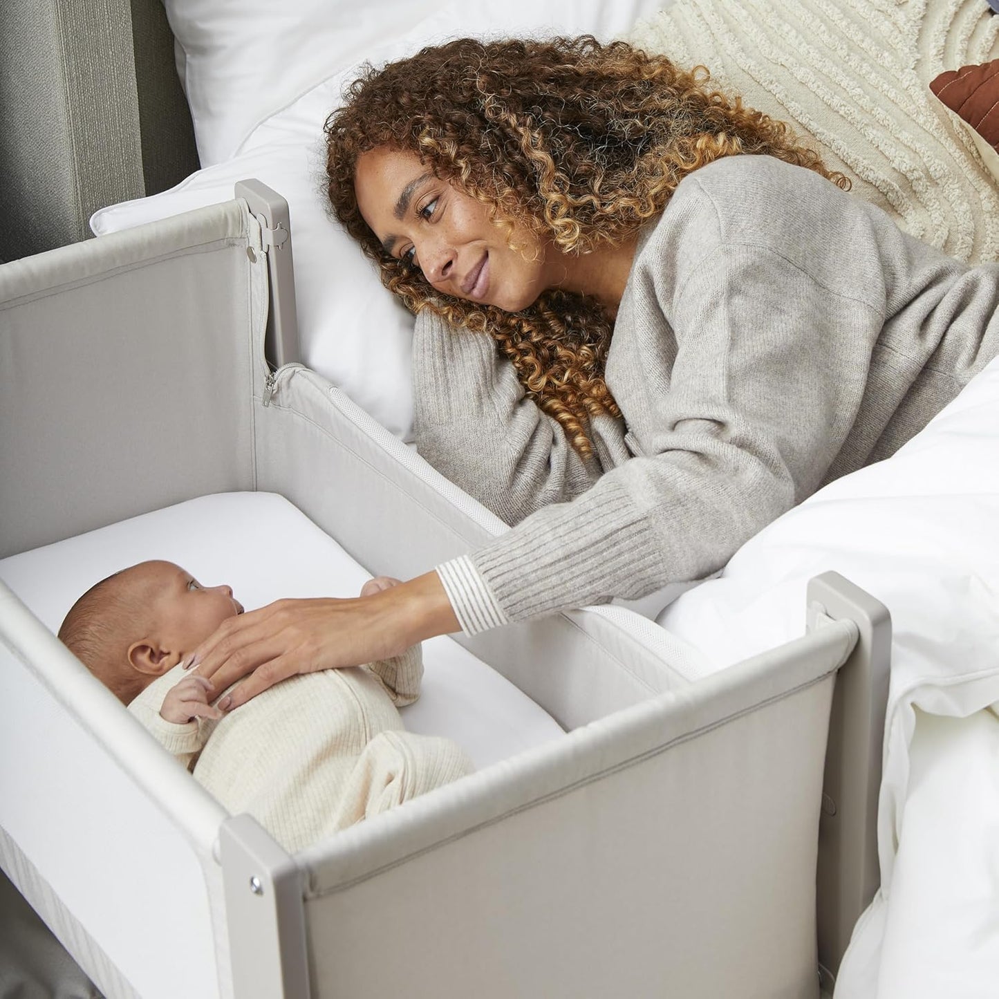 Air Lite Bedside Infant Crib | Breathable Mesh Sides, Drop-Down Panel, Reflux Incline, Adjustable Height, Compact Co-Sleeper Crib with Mattress - Taupe