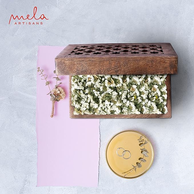 Mela Artisans Wooden Keepsake Box | Medium Polish Mango Wood Memory & Photo Storage Box with Hinged Lid | Decorative Storage Box | Medium | 7.5x4.5x3 Inch