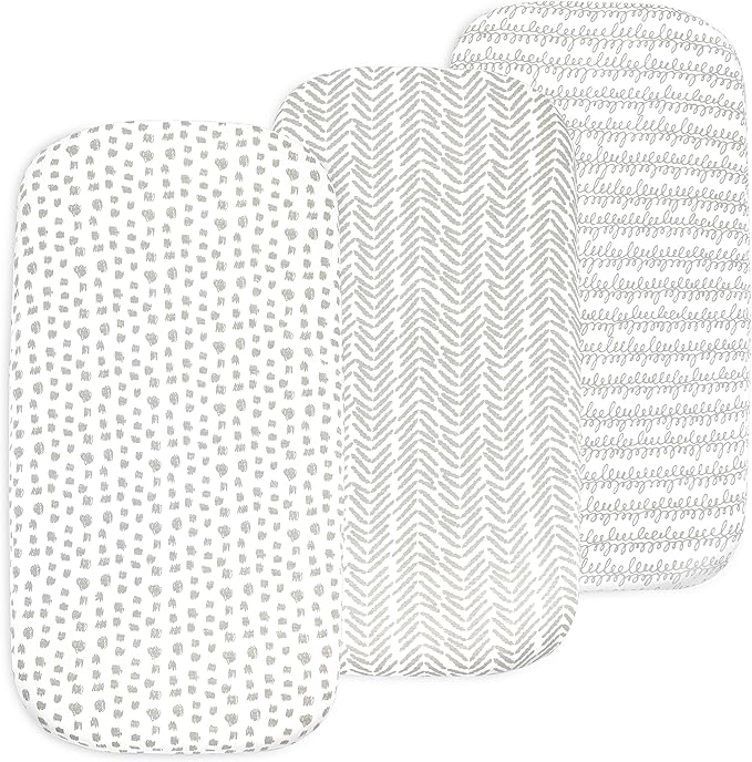 3-Pack Organic Fitted Bassinet Sheets, Compatible with Halo, Snoo, Graco, Dream On Me, Delta, and Other Standard Size Bassinets - Fits Oval, Hourglass, & Rectangle Shapes (Size 32 x 16 x 4 Inches)