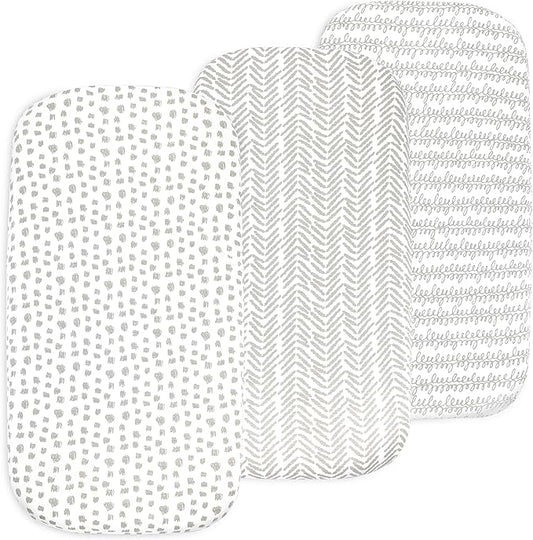 3-Pack Organic Fitted Bassinet Sheets, Compatible with Halo, Snoo, Graco, Dream On Me, Delta, and Other Standard Size Bassinets - Fits Oval, Hourglass, & Rectangle Shapes (Size 32 x 16 x 4 Inches)