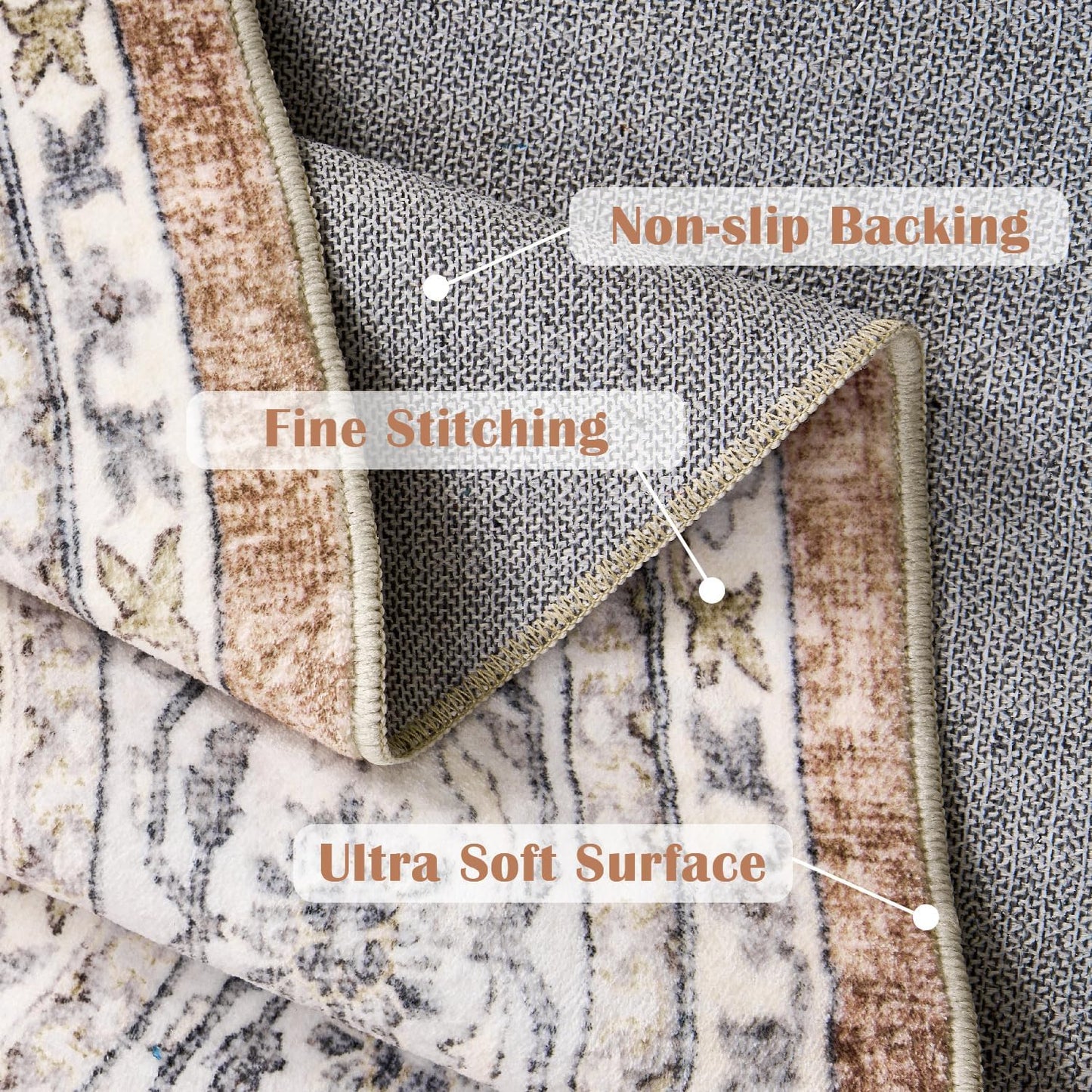 jinchan Round Rug 6ft Washable Circle Soft Rug - Low Pile Vintage 6'Round Indoor Orange Floral Print Stain Resistant Boho Carpet Ultra-Thin Non-Slip for Living Room Nursery Bedroom Dining Room Kitchen