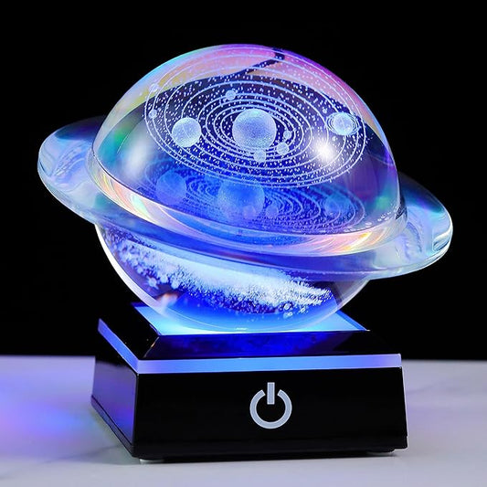 3d Solar System Model Galaxy Crystal Ball 80mm 3.15inch - Saturn Shape Outer Space Astronomy Gifts Room Decor Unique Gifts For Men Him Birthday Dad Physics Science Teacher Night Light Planet Lamp