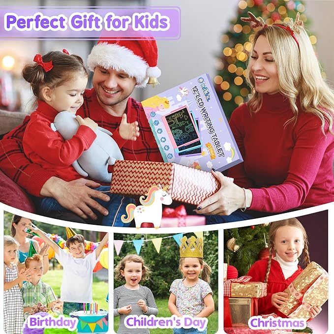 LCD Writing Tablet for Kids 12 Inch, Kids Learning Toys Drawing Pad for Boys Girls, Erasable Doodle Board for Toddlers 3 4 5 6 7 8 Year Old Travel Essentials, Christmas Birthday for Kids - Purple