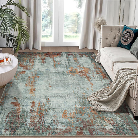6x9 Area Rugs for Living Room Rug Washable: Modern Rug for Dining Room Bedroom Carpet Non Slip Low Pile 6 by 9 Indoor Abstract Nursery Home Office Red Brown