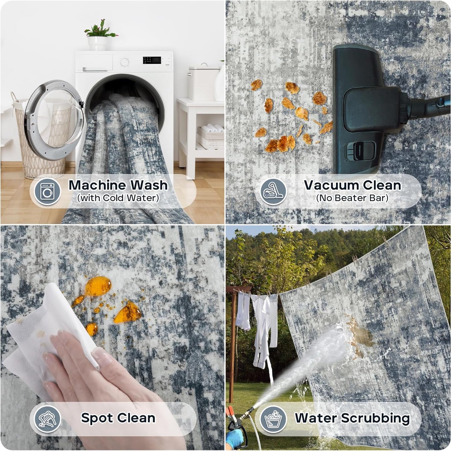 6x9 Area Rugs for Living Room Rug Washable: Modern Rug for Dining Room Bedroom Carpet Non Slip Low Pile 6 by 9 Indoor Abstract Nursery Home Office Blue Grey