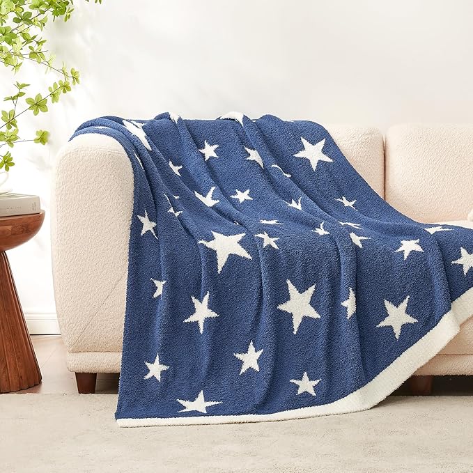 Snuggle Sac American Star Patriotic Throw Blanket Blue, July 4th Blanket Ultra Soft Cozy Throw Blanket for Couch,Sofa, Bed, Living Room, Blue,50x60 inches