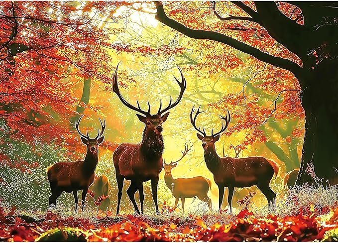 1000 Piece Jigsaw Puzzle for Adults - Autumn Elk Mountain Landscape, Challenging Nature Therapy Puzzle 27.5x19.7 Inch - Difficult & Unique Art Puzzle