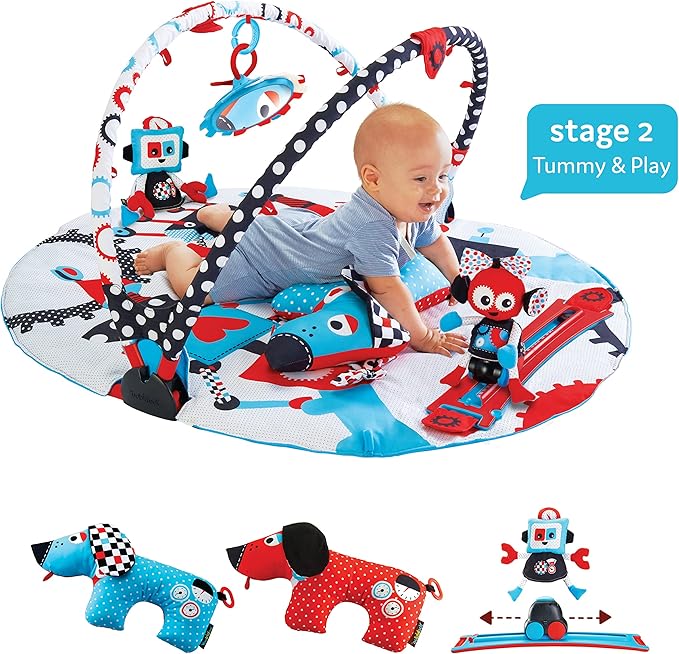 Yookidoo Baby Gym and Play Mat - 3 Stage Accessory Gym with Motorized Robot Track - 20 Development Activities - Age 0-12 Months