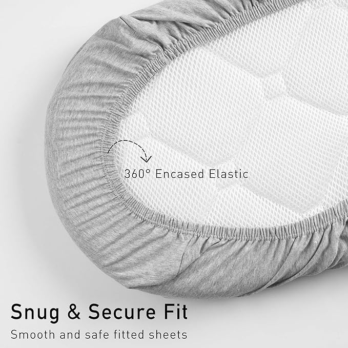 Gllquen Baby Bassinet Sheets 2 Pack, 100% Organic Cotton Bassinet Fitted Sheets for Girls Boys, Soft & Breathable Unisex Baby Mattress Sheet for Standard Bassinets 33"x17"(Grey)