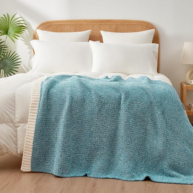 Snuggle Sac Teal Throw Blankets for Couch, Super Soft Warm Blankets Cozy Knit Fuzzy Plush Lightweight Throws for Sofa, Bed, Living Room, Heather Teal, 50x60 inches