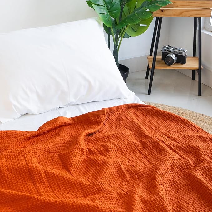 Salt Earth GOTS Certified 100% Organic Cotton Throw Blanket,108"X90" Blankets & Throws for Bed, Throw Blanket for Couch,Modern & Cozy Blanket, All Season Waffle Blanket, Soft Blanket(Cinnamon Stick)