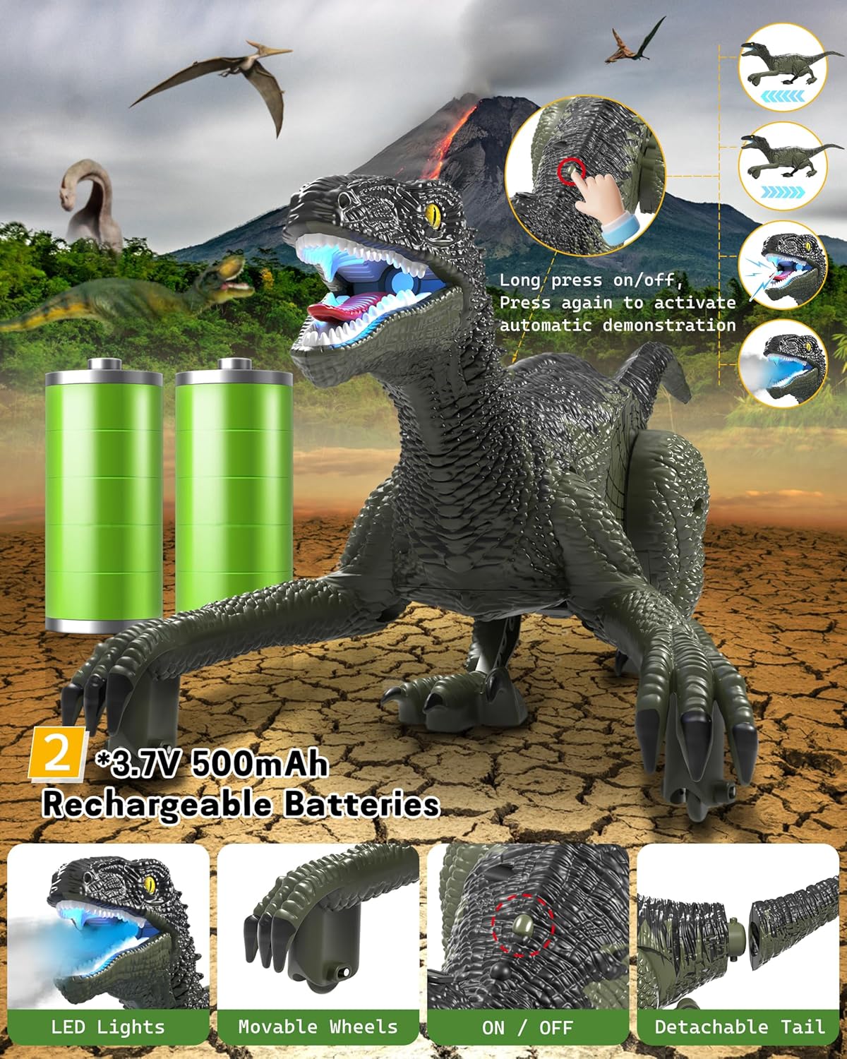 Eulogia RC Dinosaur Car for Kids, Walking Dinosaur Toy with 2-in-1 Remote, Gesture-Sensing & Remote Control Dino Car with Light, Spray, Roaring Sound, Robot Dino Pet Toys Gift for Boys Girls