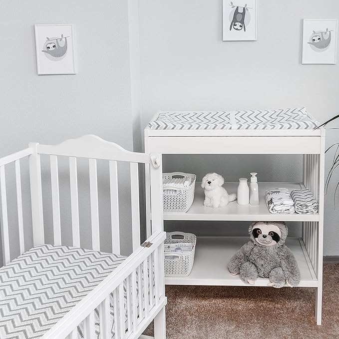 100% Cotton Changing Pad Cover for Baby Boys and Girls, Chevron - Breathable Bassinet, Mini Crib Mattress Fitted Sheets - Little Sloth, 32"x16" with 8" Deep Pocket, White-Grey, 2 Pack
