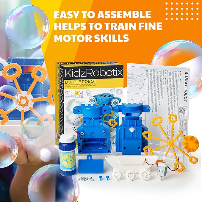 4M KidzRobotix - Bubbles Robot - Build an Automatic Bubble Machine Robot, Inspire STEM Learning, Boost Creativity, and Enjoy Hands-On Fun with This DIY Kit for Kids Aged 8 and Up
