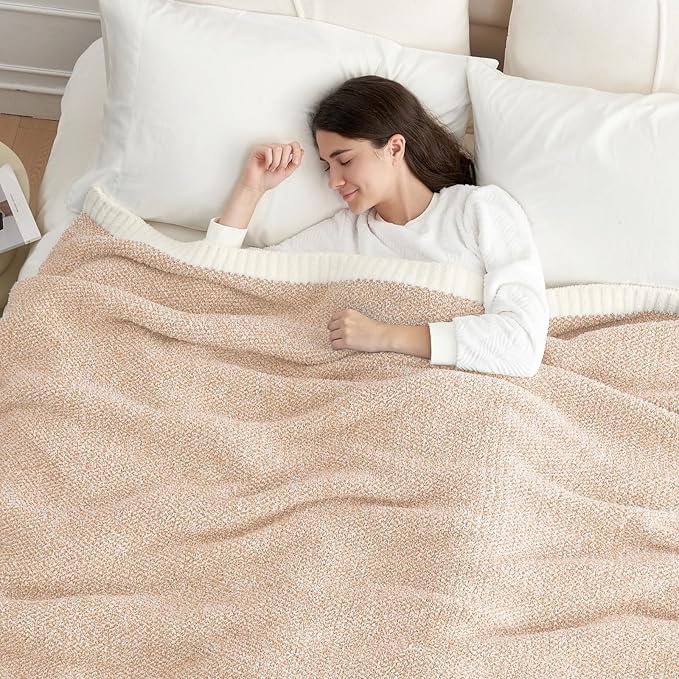 Snuggle Sac Twin Size Beige Blankets for Bed, Super Soft, Warm, Cozy Knit Fuzzy Plush Blankets Oversized for Sofa, Living Room, Heather Beige, 60"x80"