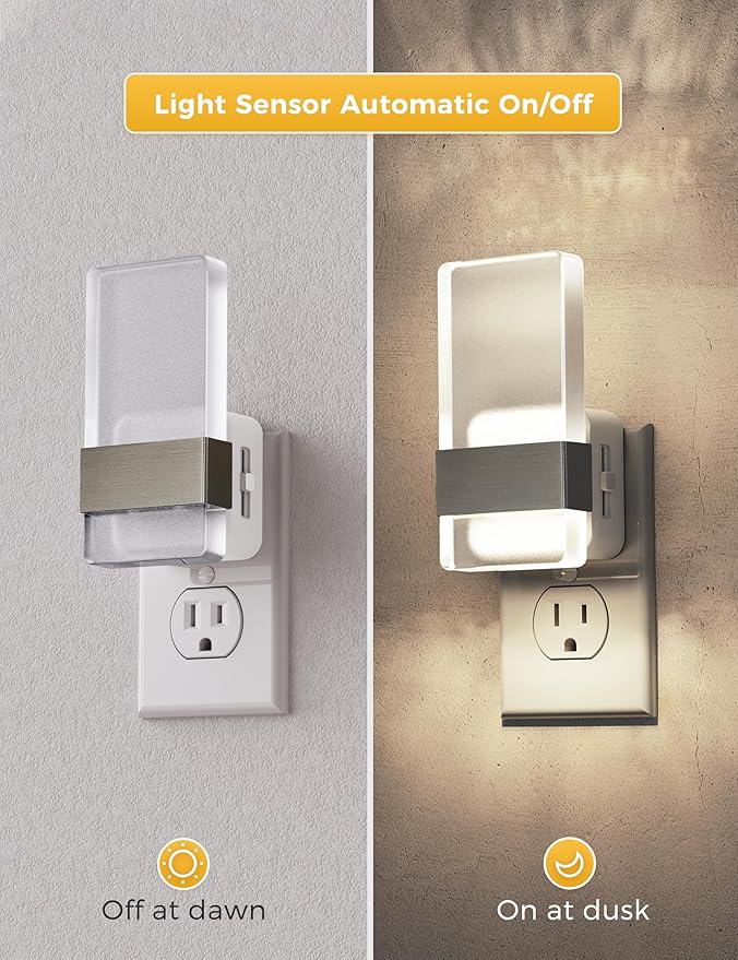 L LOHAS LED Night Light, Night Lights Plug Into Wall, 2 Pack Decorative Nightlight with Light Sensor, 0-100LM Dimmable Nightlights, Daylight Wall Sconce-Style Acrylic Nitelight for Bathroom, Hallway