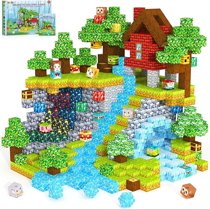 Magnetic Blocks, Magnet Cubes Building Blocks Toddler Travel Toys for 3-5 5-7 8-13 Year Old Boys Girls, Montessori Sensory Kids Toys & Games, Kids Birthday Decorations Party Favors Gifts