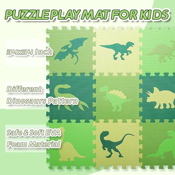 Coolcandy Baby Play Mat Without Fence, 9Pcs Interlocking Puzzle Floor Mat, 0.4" Thick Non-Toxic EVA Foam Play Mat, for Infants & Toddlers 3-36 Months, Soft Puzzle Tiles for Play Areas