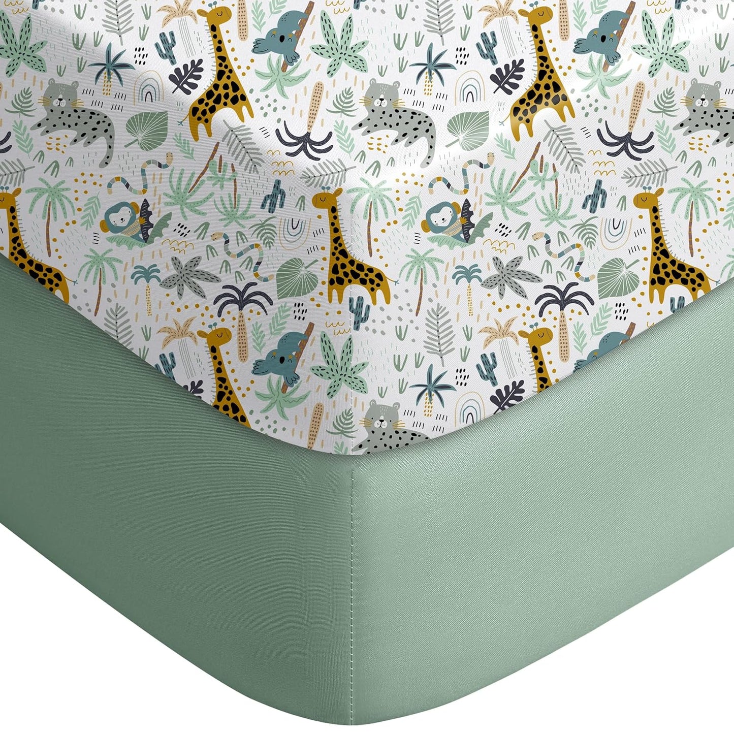 Yoofoss Baby Crib Sheets for Boys Girls, Fitted Crib Sheet 2 Pack for Standard Crib and Toddler Mattress, Super Soft Microfiber Baby Sheet 28x52x8in Green + Giraffe