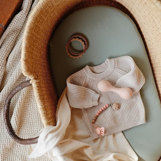 mushie Stretchy & Soft Bassinet Crib Sheet | Fitted 16" x 30" (Roman Green)