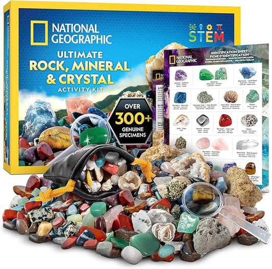 National Geographic Rock Collection Box for Kids – 300+ Piece Gemstones and Crystals Set Includes Geodes and Real Crystals, Rocks and Minerals, Science Kit for Kids, A Geology Gift for Boys and Girls