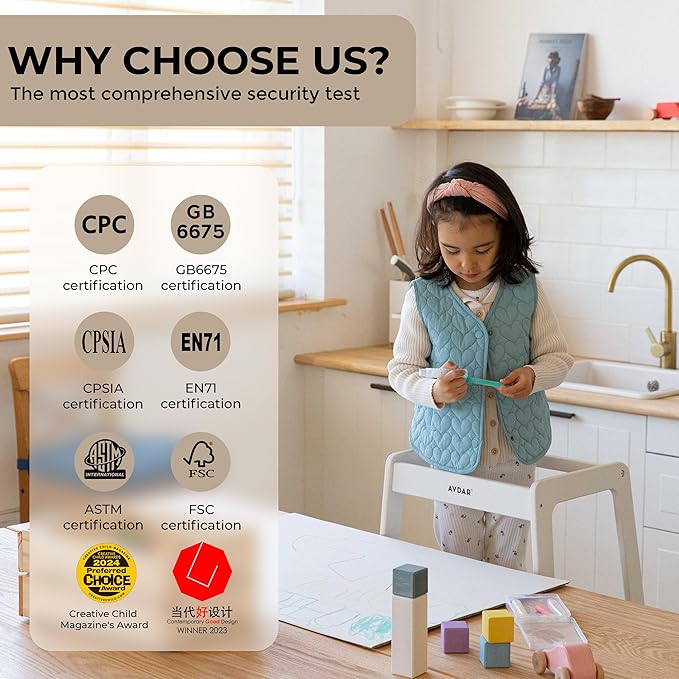 AVDAR Toddler Standing Tower Wooden Toddler Stool for Kitchen Adjustable, Winner 2023 of Contemporary Good Design, Montessori Kitchen Tools